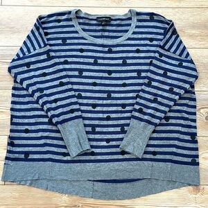 Lane Bryant 22/24 Plus Blue Grey Striped Polkadot Drop Shoulder Knit Top NWOT
